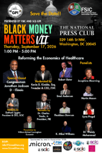 Poster for 'Black Money Matters III' at The National Press Club, Washington, DC, Sept 17, 2026, 1–5 PM.